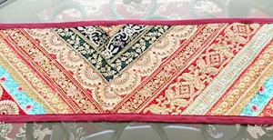 Table Runner Bohemian Burgundy Multi Vintage Wall Hanging Embroidered L-59" - Picture 1 of 10