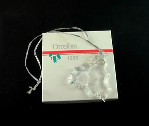 Holly LEAVES & Berry Annual Ornament Orrefors Crystal Year 1990 w/Original Box - Picture 1 of 2