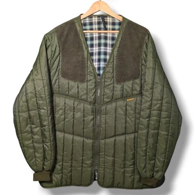 Vintage Barbour Quilted Jacket Mens XL Olive Green Suede Patches Keeperwear - Image 1 of 4