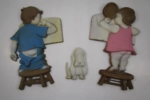 Sexton 3 Pc Cast Metal Boy Girl Dog Bathroom Wall Décor Plaques 1966 - Picture 1 of 16