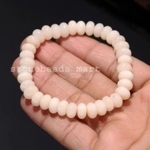 Pulsera elástica madreperla de cuarzo cremoso suave protección chakra 7" - Imagen 1 de 8