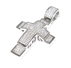 14k White Gold 3.00ct Princess Cut Invi Setting White Diamond Cross Pendant  - Picture 1 of 9
