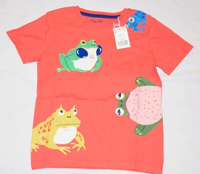 Mini Boden Frog Applique Shirt Short Sleeved Salmon Orange NWT New 7-8 - Image 1 of 4