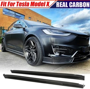Fit For Tesla Model X SUV 2016-2024 REAL CARBON Side Skirt Extension Lip Spoiler - Picture 1 of 14
