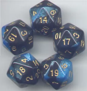 NEW RPG Dice Set of 5 D20 - Twisted Black-Blue - Picture 1 of 1