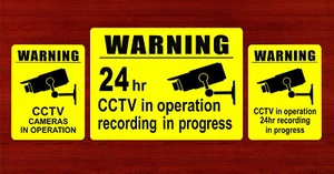 3 x Warning Stickers CCTV Video Camera Recording Home Shop Sign Safety Protected - Picture 1 of 2