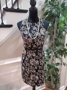LOFT Womens Black White Floral Round Neck Sleeveless Knee Length Dress Size XS - Picture 1 of 9