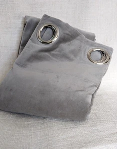west elm Velvet Curtain Panel (1) 48x96in Gray Silver Grommets - Picture 1 of 4