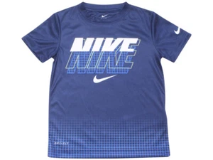 Nike Little Boy's T-Shirt Glow In The Dark Crew Neck Dri-FIT Blue Void - Picture 1 of 10