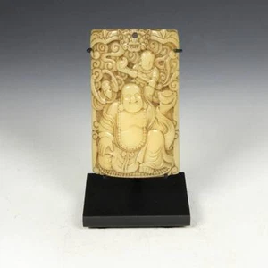 VINTAGE CHINESISCHE PLAKETTE AMULETT BUDDHAI FLEDERMAUS DRACHE PORZELLAN FRÜHES 20. JH. - Bild 1 von 4