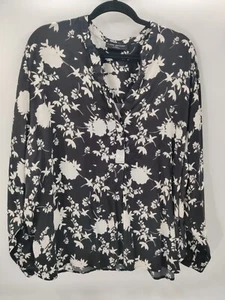 Lane Bryant Übergröße 22/24 Tunika schwarz weiß Blumen V-Ausschnitt Langarm Oberteil - Bild 1 von 11