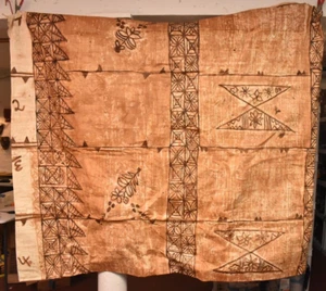 LARGE Vintage Tapa Bark Cloth Panel, Tonga, Polynesian, 80" x 70" - Picture 1 of 6