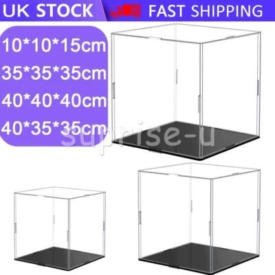 Clear Acrylic Display Case Perspex Box Plastic Black Base Dustproof Four Sizes - Image 1 of 4
