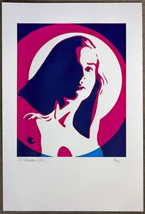 Girls Face Screen print hand made original design woman female decorative art - Picture 1 of 1