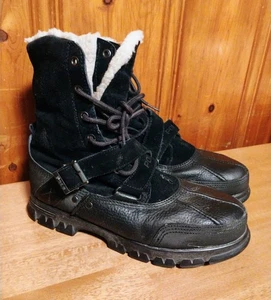 Polo Ralph Lauren Tavin Rollover Agnello Shearling Stivali Pelle Nero Uomo 11 D - Foto 1 di 11