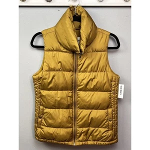 Old Navy Quilted Vest XS Green Full Zip Mock Neck Casual Travel Puffer NEW - Picture 1 of 9
