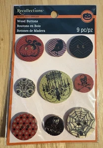 Recollections Halloween Buttons 9 piece - New in Package - Wooden - Picture 1 of 5