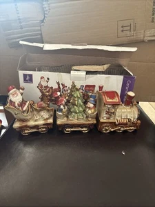 Snow White Santa Express Christmas Ceramic Locomotive Train Set Of 3 - Picture 1 of 15