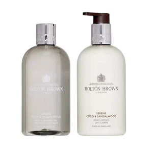 Molton Brown Serene Coco & Sandalwood Bath & Shower Gel & Body Lotion 2x300 ml - Picture 1 of 8