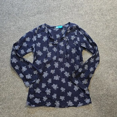 Top Fresh Produce Mujer Pequeño Azul Tortugas Cuello en V Manga Larga Playa Costero Foto 1 de 4