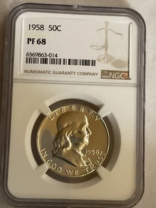 1958 Franklin Silver Half Dollar NGC PF68 PROOF   - Picture 1 of 4