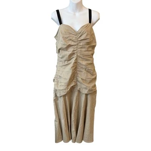 ANTHROPOLOGIE ATSU SUMMER RUCHED MIDI DRESS COTTON LINEN Size 10 New - Picture 1 of 6