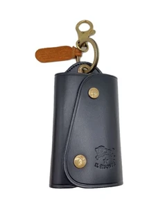 IL BISONTE Key Case Leather Black Men's, Slightly Scratched and Soiled - Picture 1 of 7