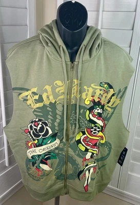 Sudadera con Capucha Ed Hardy Dagger/Rose The Corps FZ Polar Corte Verde Oliva, Hombres XL - NUEVA CON ETIQUETAS Foto 1 de 4
