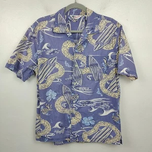 Vintage Y2K 90s Structure Hawaiian Shirt Mens Small Blue Surf Print Button Down - Picture 1 of 5
