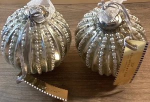 COLLETTE ET CIA Set Of 2 Oversized Silver Mercury Glass 8” Christmas Ornaments - Picture 1 of 9