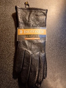 Vintage 2005 Womens Isotoner Size 8 Fleece  Lined Black Leather Gloves *NEW* - Picture 1 of 3