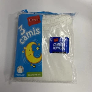 Hanes Camis Large 10-12 Girls' Tagless Camisoles White Pack of 3 - Picture 1 of 5