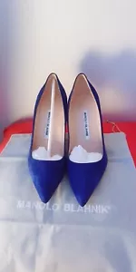 Authentic Manolo Blahnik BB 105.Lady Shoe. Pointed-Toe Pumps Hill Blue.Size 35.5 - Picture 1 of 10