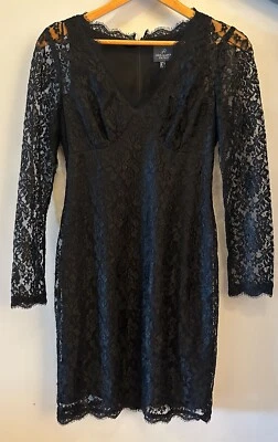Vestido de cóctel para mujer Adrianna Papell negro de encaje manga larga talla 8 Foto 1 de 4