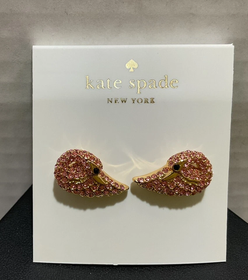 Kate Spade Pink Swan Glitter Pierced Earrings New - Image 1 of 1