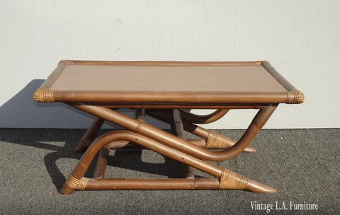Vintage Mid Century Modern Tiki Palm Beach Style Bamboo Coffee Table Cover