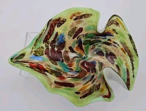 Vintage MCM Venezianisches Murano Glas Tutti-Frutti Multi-Color Blatt Fisch 9" Schüssel LESEN - Bild 1 von 9