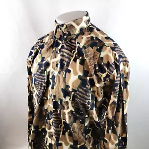 Perry Ellis Shirt Mens Medium Brown Tan Button Down Puzzle Pieces Animal Print - Picture 1 of 8
