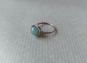 Oxidised Copper and Aventurine Gemstone Bead Wire Wrapped Ring Handmade - Picture 1 of 9