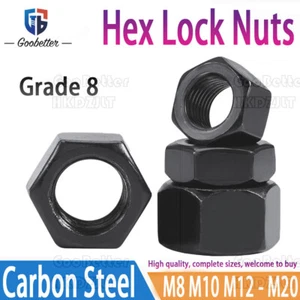 Hex Nuts Lock Carbon Steel Grade 8 High Strength M8 M10 M12 M14 M18 M20 Black - Picture 1 of 18