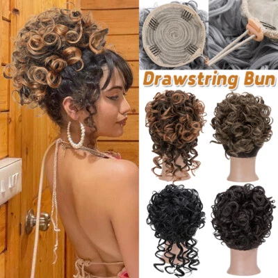 Drawstring Ponytail Hairpiece Clip in Bun Extensions Water Wave Updo Chignon USA - Image 1 of 4