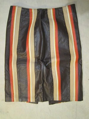 Danier ~ Falda Cuero Rayado Marrón/Naranja/Blanco/Amarillo ~ Mujer Talla 0 (26x20) Foto 1 de 4