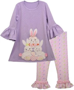 Bonnie Jean Baby Toddler Little Girls Easter Holiday Bunny Outfit Capri Set - Picture 1 of 7