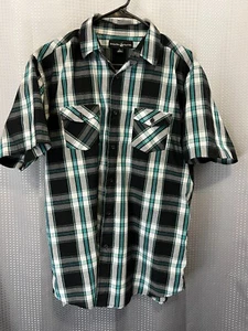 Vintage BEVERLY HILLS POLO CLUB Mens L Shirt Black Green Plaid Short Sleeve Dad - Picture 1 of 8