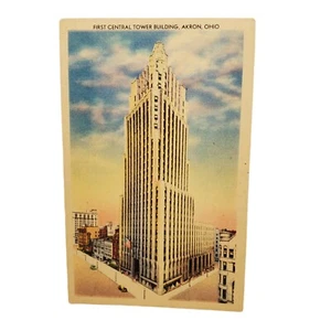 1940s Postcard First Central Tower Building Akron Ohio Postcard Unused - Picture 1 of 3