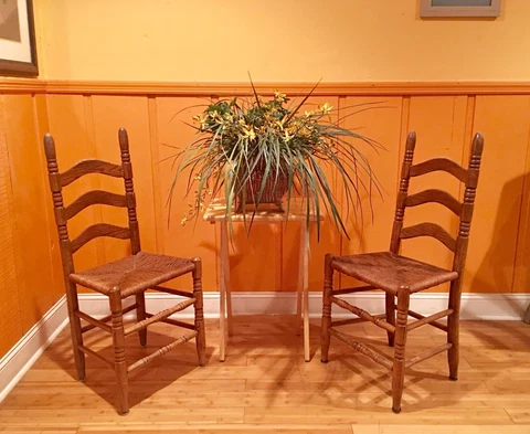 Beautiful Antique Vintage French Country Set Of Ladder Back Rush Seat Chairs Cover