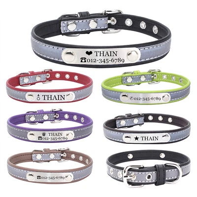 THAIN Personalized Reflective Cat Dog Collar with Name Plate Custom Engraved for dogs