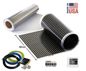 Láminas calefactoras infrarrojas calefacción por suelo radiante 50 cm 90-150-220W/m2 regulador + blindaje protector - Imagen 1 de 10