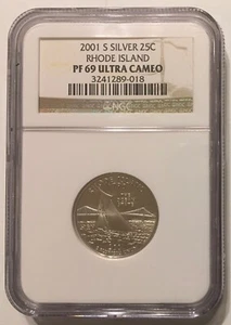 2001-S 25c SILVER Proof Rhode Island State Quarter NGC PF69 Ultra Cameo - Picture 1 of 2