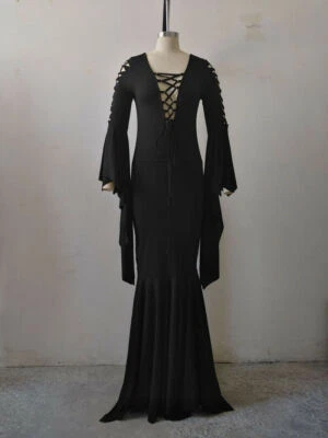 Vestido largo ceñido con cordones gótico medieval para mujer Addams disfraces disfraz de Halloween Foto 1 de 4